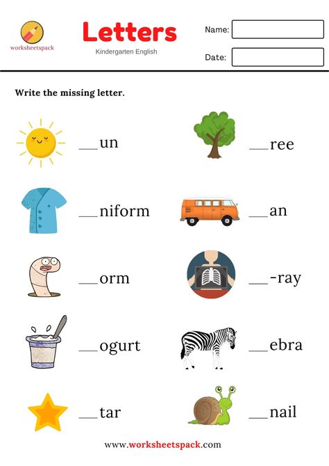 Kindergarten English Worksheets, Letter Worksheets Kindergarten, Handwriting Worksheets For Kids, Letter Worksheets For Preschool, Missing Letters, Kindergarten Phonics Worksheets, Blends Worksheets, English Worksheets For Kindergarten, Kindergarten Reading Worksheets