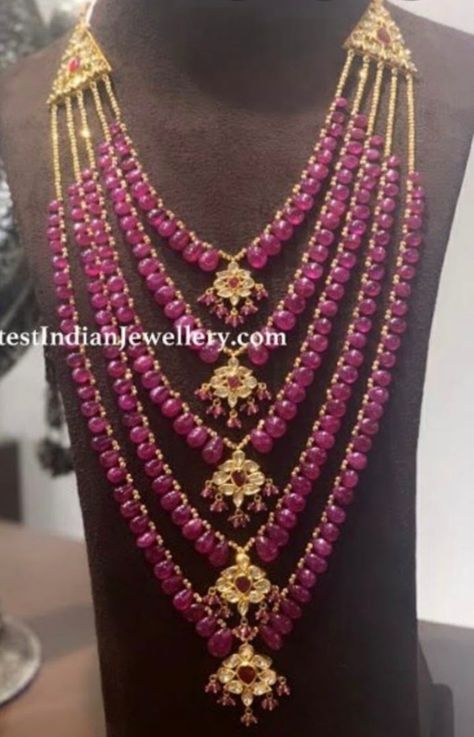 Drop Beads Necklace, Kundan Mala, Necklaces Indian, Ruby Jewelry Necklaces, Latest Indian Jewellery, Gold Mangalsutra Designs, Pearl Necklace Designs, Beaded Necklace Designs, Antique Jewelry Indian