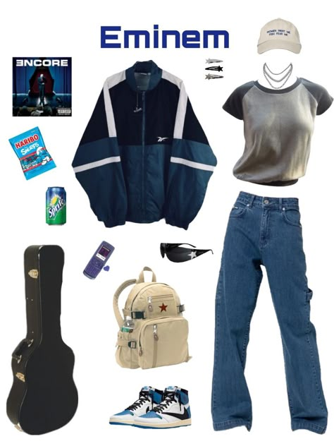 Cute Style Outfits Girly Tomboy, Eminem Outfits Ideas, Eminem Costume Girl, 2000s Tomboy Outfits, Eminem 90s Style, Eminem Outfits Girl, Eminem Aesthetic Outfit, Eminem Outfits 90s, Eminem Style Girl