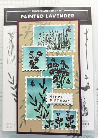 check out this neat design with Perennial Postage dies! | greenthumbstampers Stampin Up Perennial Postage Stamp Dies, Su Perennial Postage, Stampin Up Perennial Postage Dies, Stampin Up Perennial Postage, Perennial Postage Stampin Up Cards, Lavender Stamp, Painted Lavender, Postage Stamp Design, Papercraft Ideas