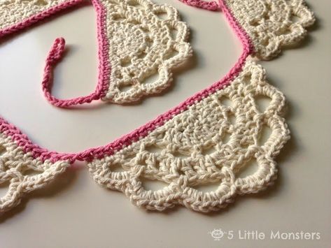 5 Little Monsters: Crochet Doily Bunting Crochet Bunting Free Pattern, Doily Bunting, Crochet Edging Pattern, Border Stitch, Bunting Pattern, Heart Bunting, Crochet Edgings, Crochet Bunting, Crochet Garland