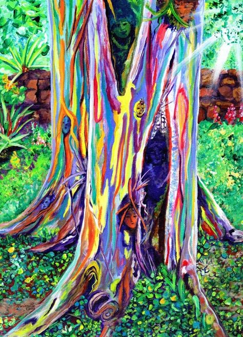 Rainbow Eucalyptus Tree Painting, Rainbow Paintings, Rainbow Eucalyptus Tree Hawaii, Hawaiian Painting, Hawaiian Rainbow, Palm Tree Artwork, Hawaii Art Print, Rainbow Eucalyptus Tree, Hawaii Painting