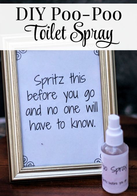 DIY Poo-Pourri Toilet Spray - Eliminate future embarrassments by arming yourself with a bottle of DIY Poo-PooToilet Spray. Just spritz the water 3-4 times before you go and no one will need to know. Go ahead and leave one in every bathroom of your house and toss one in your purse for when the occasion arises. These make great DIY gifts too! Poo Spray, Poo Poo, Toilet Spray, Homemade Recipe, Diy Cleaners, Cleaning Recipes, Poo Pourri, Cleaners Homemade, Homemade Remedies