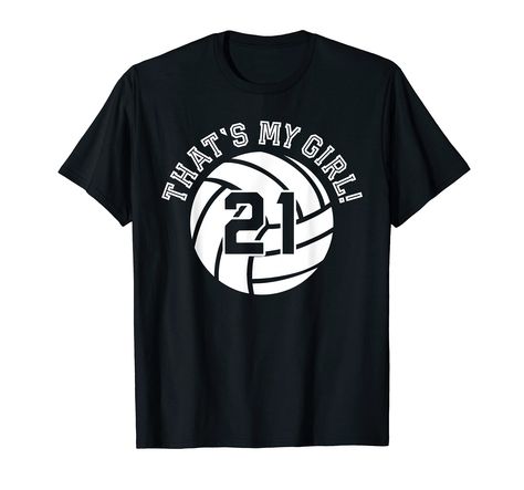 PRICES MAY VARY. Be a proud parent at your daughters volleyball tournament by cheering her on with this unique #21 fun loving design! Volleyball moms & dads unite in the loud bleachers section to bring out the best in your girls v-ball squad! Lightweight, Classic fit, Double-needle sleeve and bottom hem Volleyball Tshirt Designs, Volleyball Tournaments, Jersey Numbers, Team Coaching, Volleyball Player, Cheer Girl, Volleyball Mom, Cheer Mom, Dad Gifts