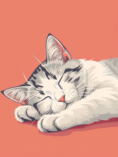 #SleepingCat #KawaiiStyle #PantoneBackground #300Dpi #3:4AspectRatio #TheCandie Pantone Background, How To Draw A Sleeping Cat, Draw A Sleeping Cat, Kawaii Sleeping, Sleepy Cat Illustration, Sleeping Cats Illustration, Sleeping Cat Illustration, Sleeping Cat Painting, Gatos Cool