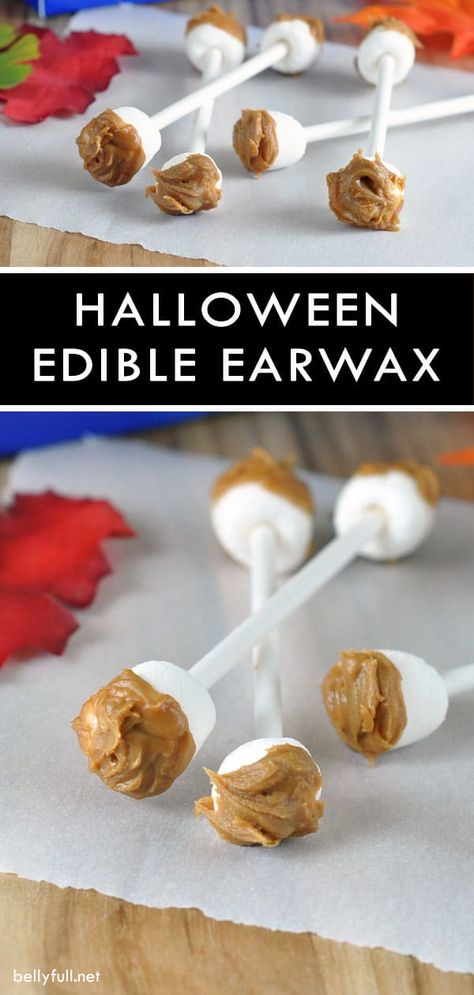 Edible Earwax Swabs. Eeewwww. Gross! And also awesome! Such a simple no bake treat to serve at any Halloween party! #halloween #nobake #easyhalloweendesserts #easyhalloweenrecipes Ear Wax Halloween Treats, Halloween Ear Wax Treats, Halloween Q Tip Treats, Halloween Qtip Snack, Gross Halloween Treats, Gross Halloween Foods, Monster Cake Pops, Marshmallow Halloween, Halloween Cooking