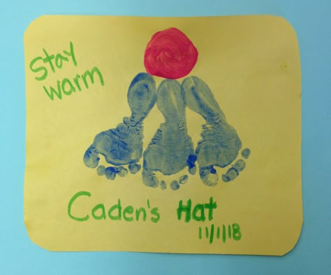 Stay warm! #winter #christmas #cold #preschool #art #preschoolers January Art Projects For Infants, Infant Crafts For January, January Footprint Art For Babies, Infant Winter Art, Winter Crafts For Infants Daycare, January Crafts For Infants, Infant Winter Crafts, January Footprint Art, Winter Crafts For Babies