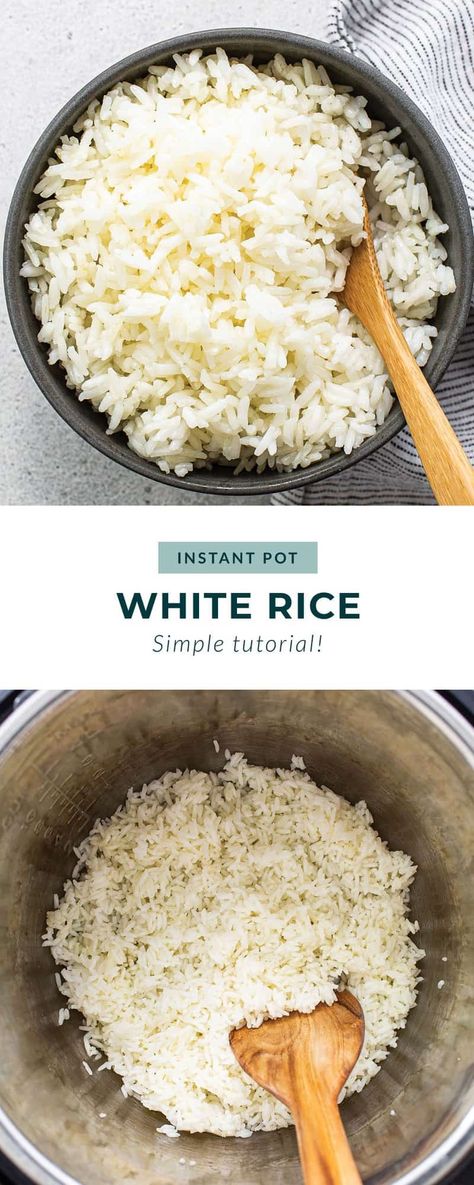 Instant Pot white rice is truly a fail-proof way to cook long-grain white rice! Simply add rice, water, a little oil, and salt into your Instant Pot and cook on high pressure for 3 minutes. Then, naturally, release for 8 minutes. Instant Pot Rice White, Instant Pot White Rice, Rice In The Instant Pot, Rice Instant Pot, White Rice Recipes, Rice Water, Long Grain Rice, How To Cook Rice, Pinterest Recipes