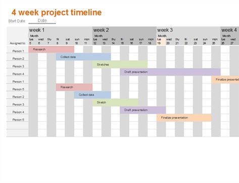 Four week project timeline Project Plan Template, Project Timeline Template, Project Timeline, Timeline Project, Marketing Colors, Office Templates, Timeline Template, Week Schedule, Create A Timeline