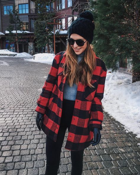 Snow Jacket Outfit, Red Plaid Jacket Outfit, Plaid Jacket Outfit, Red Plaid Jacket, Red Buffalo Check, Check Jacket, Jacket Outfit, Snow Jacket, Plaid Jacket