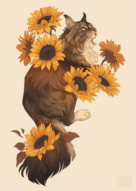 Nora Potwora, Sunflower Drawing, Custom Pet Art, Pet Art, Beautiful Cat, A Cat, Sunflower, Pet, Instagram