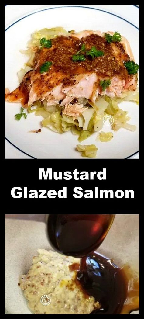 Mustard Glazed Salmon with a stone ground mustard, coconut aminos, and Yacon Syrup which when combined creates a decadent sweet and slightly spicy glaze. #salmon #mustardglaze #glutenfree Mustard Glazed Salmon, Mustard Recipes, Yacon Syrup, Stone Ground Mustard, Easy Meal Recipes, Salmon Glaze Recipes, Keto Main Dishes, Sauteed Cabbage, Mustard Recipe