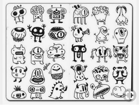 Little monsters Graffiti Drawing Sketches Ideas, Monster Drawing Ideas, Cute Monsters Drawings, Doodle Monster, Monster Tattoo, Doodle Characters, Monster Drawing, Arte Punk, Monster Illustration