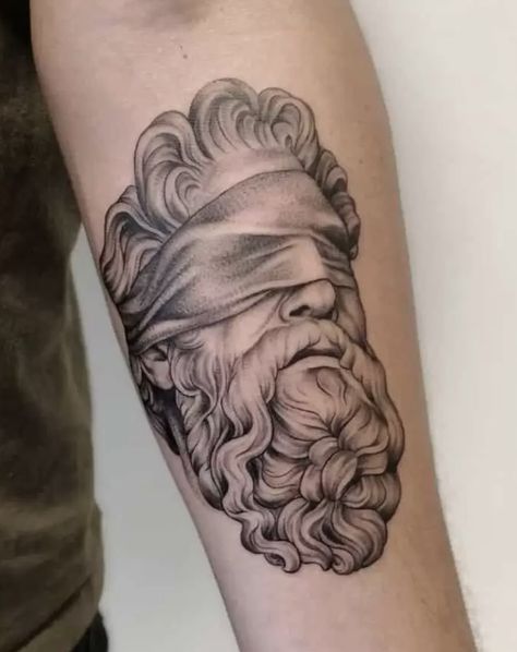 Shade Work Tattoo, Statue Face Tattoo, Plato Tattoo, Sculpture Tattoo Design, Greek Sculpture Tattoo, Whip Shading Tattoo, Statue Tattoos, Statue Tattoo Design, Dotwork Tattoo Design