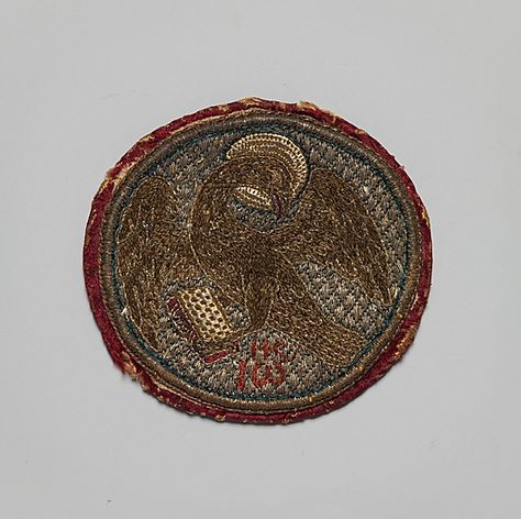 Embroidered Medallion 16th–17th century Byzantine Eagle in tan in split stitch; halo and book cover in silver-gilt thread Diameter: 3 3/8 in. Byzantine Embroidery, Opus Anglicanum, Greek Embroidery, Historical Embroidery, Medieval Embroidery, Split Stitch, Roman Architecture, A3 Poster, Embroidery Transfers