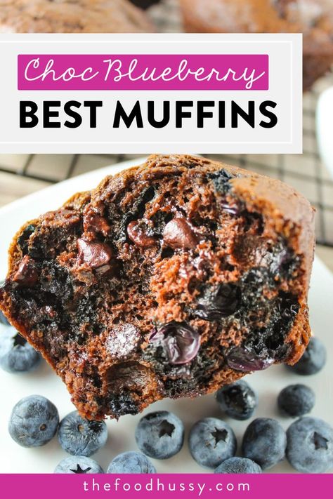 Double Chocolate Blueberry Muffins image Chocolate Blueberry Muffins, Blueberry Muffins Recipe, Chocolate Blueberry, Berry Muffins, Tin Recipes, Muffin Recipes Blueberry, Muffin Tin Recipes, Afternoon Snack, Vanilla Chocolate