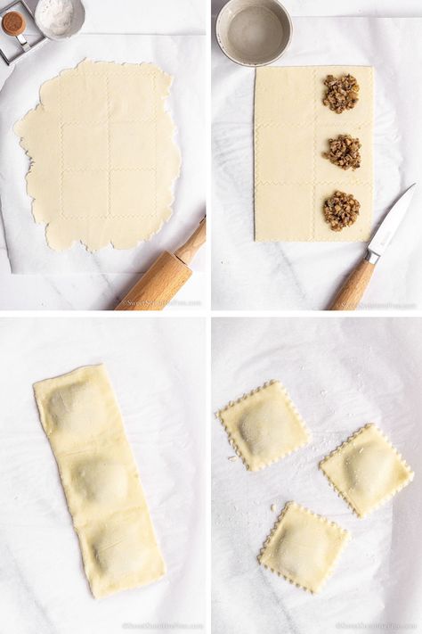 Homemade Gluten Free Ravioli (Egg free) Gluten Free Ravioli Recipe, Homemade Ravioli Dough, Gluten Free Pasta Dough, Homemade Gluten Free Pasta, Gluten Free Ravioli, Homemade Ravioli, Filled Pasta, Ravioli Recipe, Gluten Free Egg Free