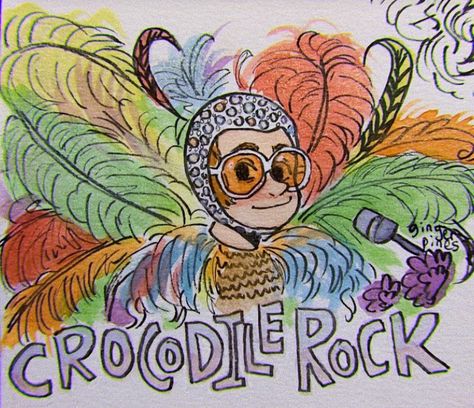 crocodile rock 𝚡𝚡 rocketman Rocketman Fanart, Elton John Drawing, Elton John Crocodile Rock, Rock Drawing, Crocodile Rock, Rock Tattoo, Dorm Wall Art, Learn Art, Elton John