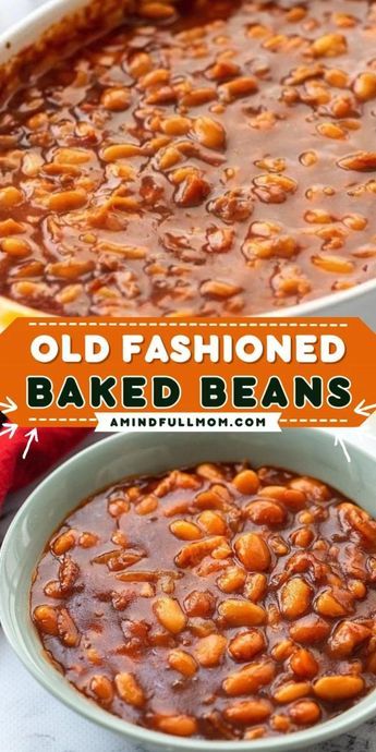 Here's a simple side dish for dinner tonight! These Old Fashioned Baked Beans are made from scratch with a sweet and savory sauce. These homemade baked beans make a yummy side dish recipe for the family! Save this pin. Home Made Baked Beans Recipe, Baked Beans Recipe Crockpot, Old Fashioned Baked Beans, The Best Baked Beans, Homemade Baked Beans Recipe, Beans Recipe Crockpot, Baked Beans From Scratch, Maple Baked Beans, Baked Beans Crock Pot