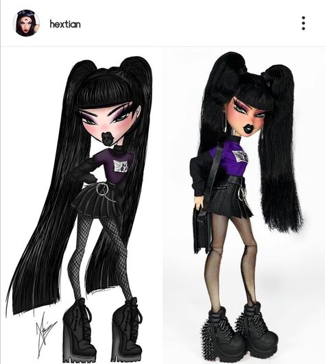 Hextian Dolls, Bratz Collections, Bratz Core, Christina Lorre Drawings, Las Bratz, Bratz Outfits, Christina Lorre, Black Bratz, V Tattoo