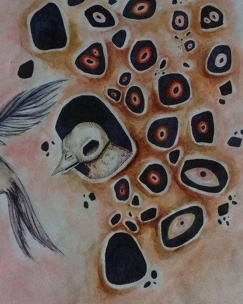 Trypophobia Drawing, Trypophobia Art, Phobia Drawing, Trypophobia Skin, Liminal Art, Draw Bird, Bee Tattoos, Odd Art, Body Horror