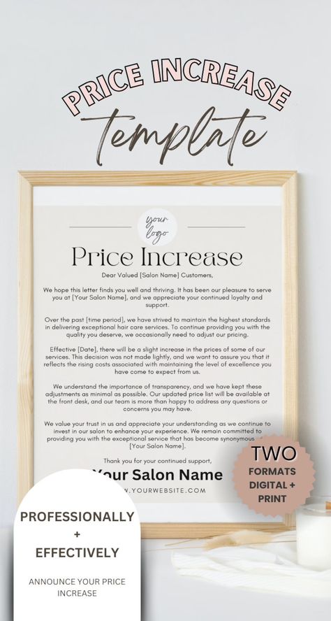 Service Increase Notice Template Hairstylist Business Forms Price Increase Sign for Salon Pricelist Template Hairdresser Price Guide Salon - Etsy Canada Hair Salon Suite Decor, Hair Salon Suite, Hair Salon Prices, Hair Salon Marketing, Hair Salon Business, Price Increase, Hair Salon Logos, Esthetician Marketing, Hair Salon Design