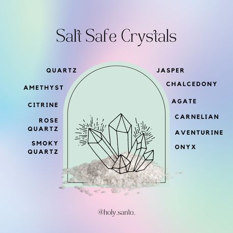 Crystals That Cant Go In Salt, Salt Safe Crystal, Salt Witchcraft Uses, Salt Uses Witchcraft, Crystals For Gratitude, Sun Safe Crystals List, Crystals Safe In Salt, Salt Safe Crystal List, Crystals That Can Go In Sun