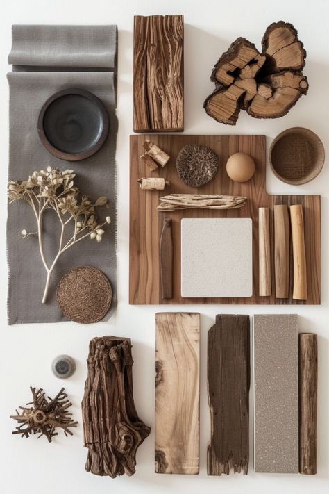 Rustic Material Board, Nature Interior Design Concept, Rustic Mood Board, Wood Moodboard, Moodboard Interior Design, Interior Design Materials, Contemporary Lodge, Materials Board Interior Design, Mood Board Interior