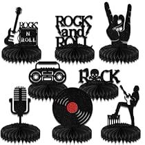 Themed Table Decorations, Music Themed Birthday Party, Rock And Roll Party Decorations, Music Themed Birthday, Guitar Birthday, Rock N Roll Party, Picture Props, Honeycomb Decorations, Music Party