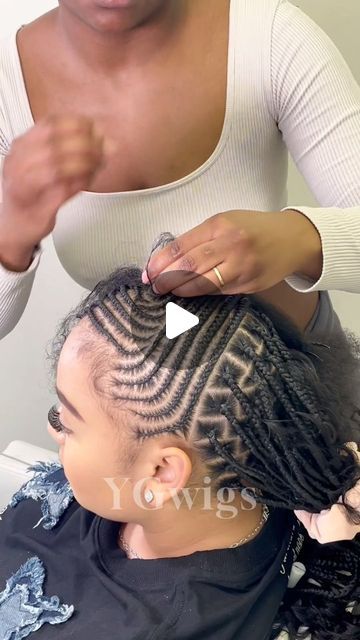 bohemain cornrows braids  ————————————  Video by our hairstylist 💁🏽‍♀️ @rockstarcheveux  *  Save $20.... | Instagram Corn Row Patterns, Cornrows On Top Box Braids In Back, Feed In Braids Cornrows Styles, Goddess Straight Back Braids, Cornrows For Wigs, Cornrow Bob Braids Hairstyles, Cornrows With Curls At The End, Cornrows In Front Box Braids In Back, Middle Part Cornrows Braids