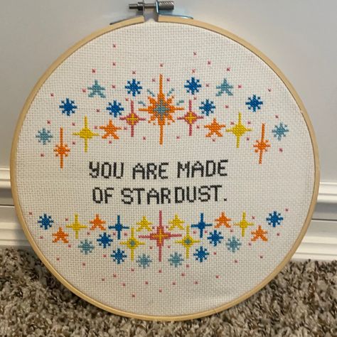 You Are Made Of Stardust Completed Cross Stitch Fandom Cross Stitch, 4 Inch Cross Stitch Patterns, Astrology Cross Stitch, Silly Cross Stitch, Cross Stitch For Baby, Sarcastic Cross Stitch, Cross Stitch Simple, Cross Stitch Gifts, Anime Cross Stitch