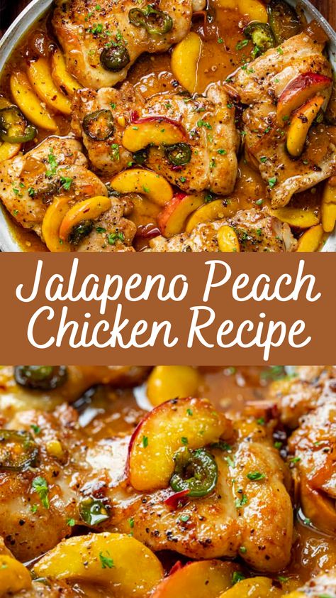 Jalapeno Peach Chicken Recipe | Cheff Recipes Jalapeno Chicken Recipe, Best Tasting Recipes, Grilling Ideas For Dinner Chicken, Roasted Peach Chicken, Summer Chicken Dinner Ideas, Grilled Peach Jalapeño Chicken, Sweet And Savory Dinner Recipes, Chicken Wine Recipes, Unique Easy Meals