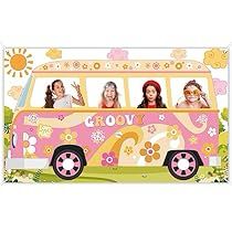 Background Banner Birthday, 60s Party Themes, Groovy Party Decorations, Frame Backdrop, 60s Theme, Bus Photo, Groovy Party, Selfie Frame