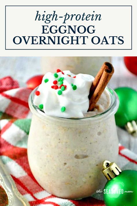 A healthy and festive holiday recipe is ready and waiting for you whenever you need it! Whether you enjoy them hot or cold, for breakfast or for snack, these protein-packed Eggnog Overnight Oats are a delicious way to indulge in the season's best flavors -- guilt free! Winter Overnight Oats, Eggnog Protein Shake, Classic Christmas Recipes, Dairy Free Egg Nog, Overnight Oats Recipe Easy, Best Overnight Oats Recipe, Easy Eggnog, Healthy Christmas Recipes, Oat Recipes Healthy