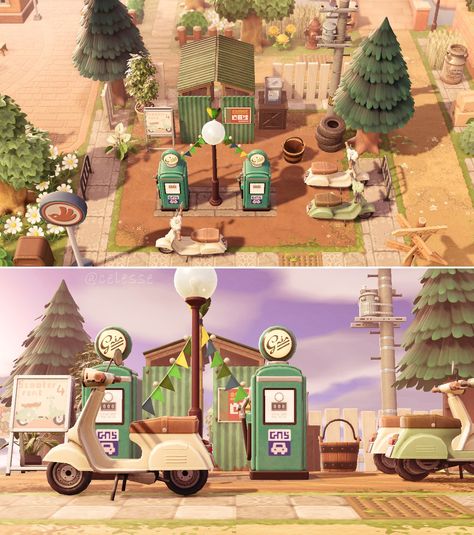 Celesse ✿ on X: "Built a little scooter rental/gas station over the weekend 🛵💕 #ACNH https://t.co/2wOazHvFFC" / X Acnh Car Ideas, Acnh Retro Transportation Stop, Acnh Retro Transportation Stop Ideas, Acnh Thrift Shop, Animal Crossing Garage Ideas, Acnh Mail Area, Acnh Gas Station Ideas, Animal Crossing Gas Station Ideas, Acnh Bus Stop Ideas