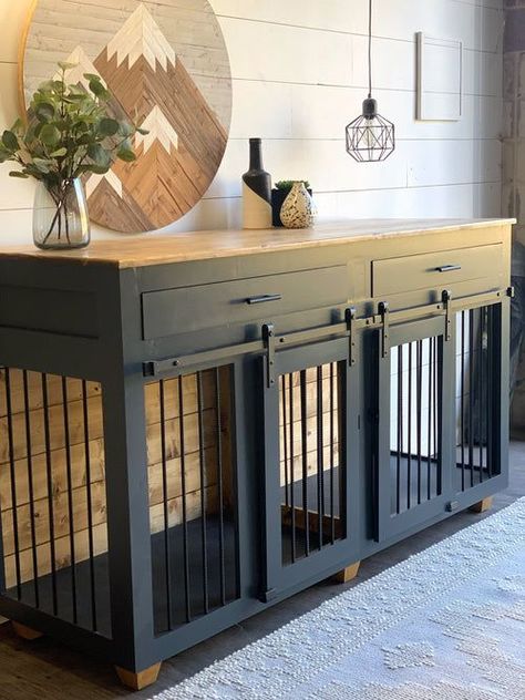 Custom Dog Crate, Custom Dog Kennel, Kennel Furniture, Furniture Images, Double Dog Crate, Indoor Dog Kennel, Dog Bedroom, Diy Dog Crate, Wooden Dog Kennels