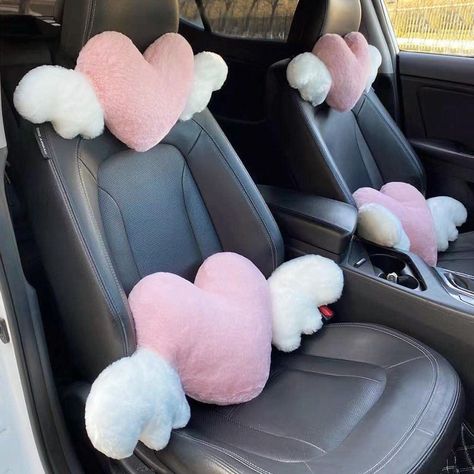 seemehappy 2 Pack Fluffy Heart with Wings Shaped Headrest Pillows for Car Driving Cute Neck Pillows for Driving Car Decor-2 Neck Pillows Heart Shape Neck, Travel Room, Neck Support Pillow, Car Headrest, Car Head, Girly Car, Cozy Accessories, Head Pillow, Car Cushion