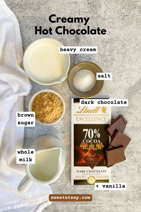 The Creamiest Homemade Hot Chocolate Recipe Heavy Cream Hot Chocolate, Rich And Creamy Hot Chocolate, Hot Chocolate Machine, Hot Chocolate Heavy Cream, Real Hot Chocolate Recipe, European Hot Chocolate, Spicy Hot Chocolate Recipe, Fancy Hot Chocolate, Gourmet Hot Chocolate Recipe