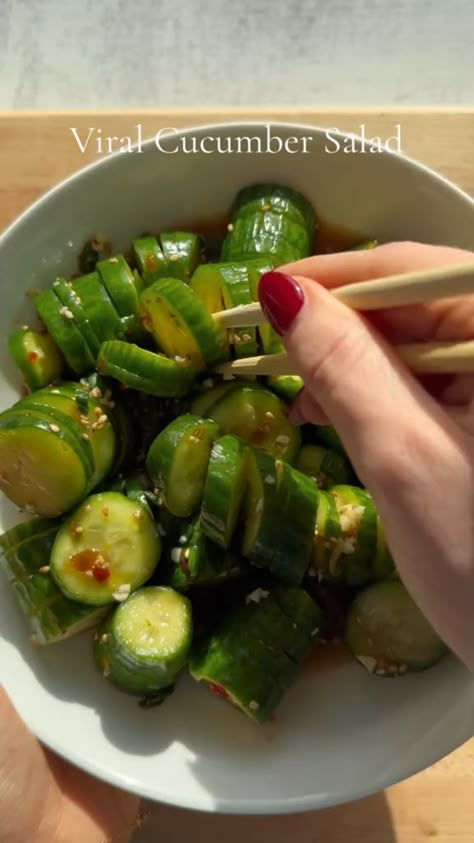 Try the viral cucumber salad it’s healthy, and good! #cucumber #viralstuff #healthy #salad Viral Cucumber, Healthy Keto Snacks, Fall Snack Mixes, Healthy Lunch Snacks, Cucumber Recipes Salad, Cucumber Recipes, Tasty Recipes Videos, Healthy Food Dishes, Lunch Recipes Healthy