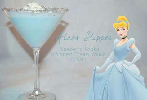 Glass Slipper Disney Themed Drinks, Disney Princess Cocktails, Vodka Orange, Disney Inspired Cocktails, Disney Cocktails, Blueberry Vodka, Whipped Cream Vodka, Disney Drinks, Malibu Rum