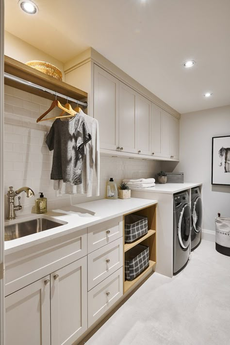 Gorge — Jenny Martin Design White Laundry Room Cabinets, Washer Dryer Laundry Room, White Laundry Room, Transitional Laundry Room, Utility Room Storage, Stacked Laundry Room, Laundry Room Storage Shelves, White Laundry Rooms, Laundry Room Ideas Small Space