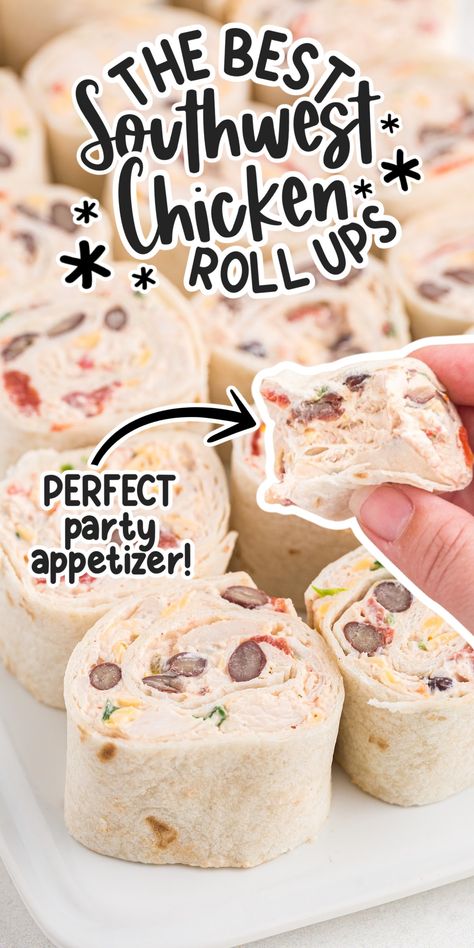 These scrumptious Mexican Pinwheels are true to the region's love of spicy food and full flavor profiles and these party-appropriate appetizers certainly deliver! Chicken Roll Ups, Tortilla Rolls, Roll Ups Recipes, Easy To Make Appetizers, Southwest Chicken, Roll Ups Tortilla, Pinwheel Recipes, Chicken Rolls, Chicken Tortilla