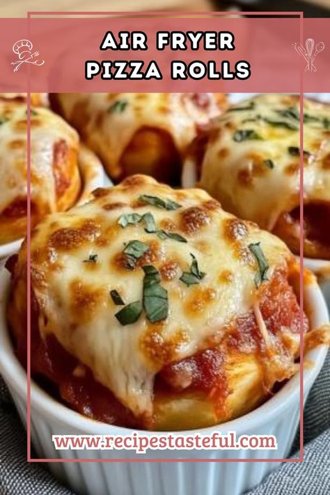 Quick and easy, these Air Fryer Pizza Rolls are the perfect snack or appetizer. Crispy on the outside and gooey on the inside, they're ready in just 13 minutes! Air Fryer Pizza Rolls, Air Fryer Pizza, Pizza Rolls, Egg Rolls, Pizza Recipes, Party Food, Air Fryer, Appetizer, Carnival