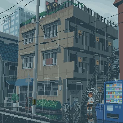 Image tagged with pixel art, pixelart, ドット絵 – @mejwh on Tumblr City Pixel Art, Gif Pixel, Pixel City, Pixel Art Gif, Pixel Gif, Pixel Art Landscape, Gif Wallpaper, Pixel Art Background, Pixel Animation