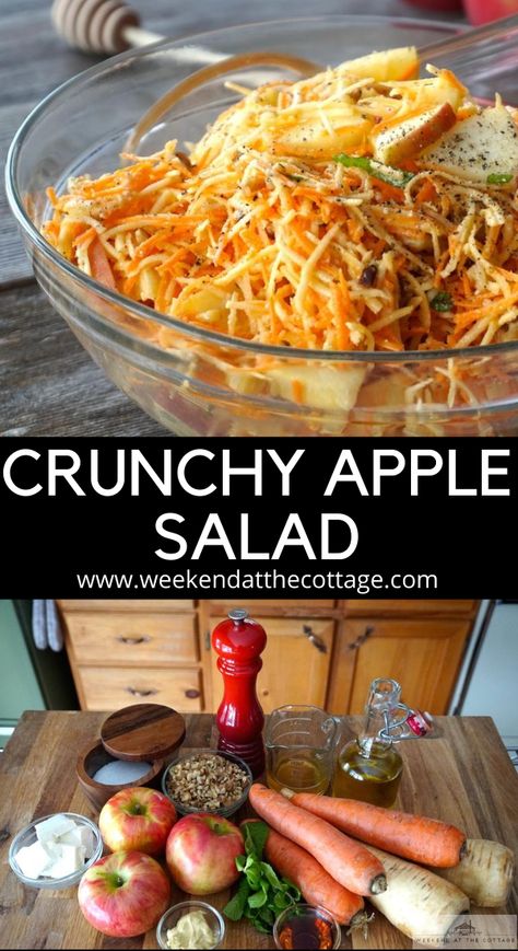 Healthy Salad With Fruit, Crunchy Apple Salad, Apple Cider Vinegar Recipes Food, Crunchy Side Dishes, Healthy Yummy Food Recipes, Apple Carrot Salad, Carrot Apple Salad, Carrot Salad Recipes, Dinner Thanksgiving