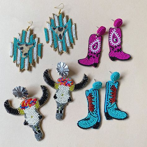 Country Girl Jewelry, Western Earring, Cowboy Boot Earrings, Turquoise Cowboy Boots, Boot Earrings, Seed Beaded Earrings, Western Font, Western Earrings, Bold Earrings