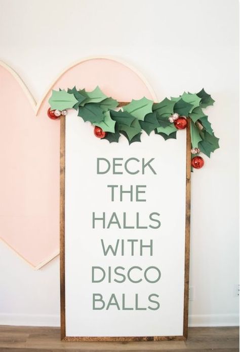 Disco Ball Christmas Tree, Christmas Disco, Holly Garland, Disco Christmas, Sustainable Holiday, Christmas Party Planning, Christmas Door Decorating Contest, Disco Decorations, Disco Party Decorations