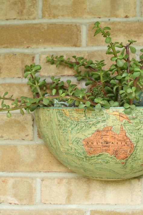 Globe Planter, Diy Globe, Diy Planters Indoor, Succulent Wall Hanging, Brick Planter, Succulent Wall Planter, Junkyard Dog, Succulent Planter Diy, Globe Vintage