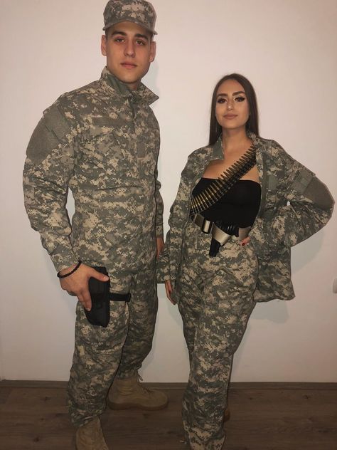 Diy Military Costume Women, Couple Army Costume, Army Costume Women Diy, Relationship Costumes, Army Couple Costume, Military Costume Women, Army Halloween Costumes For Women, Military Girl Costume, Army Costume Women