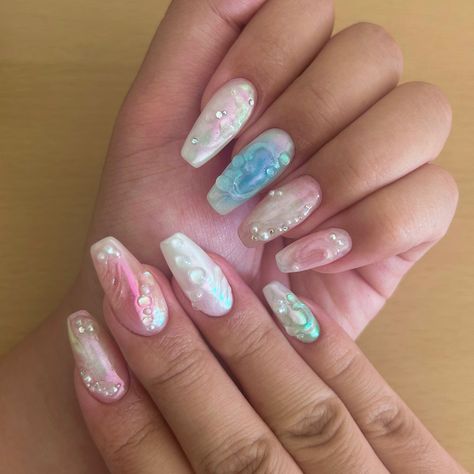 gel-x-nails-mermaid-style-colorful Mermaid Nails Square, Square Mermaid Nails, 3d Mermaid, Aqua Nails, Nails Colorful, Nails 3d, Mermaid Nails, Love W, More To Come